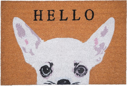 24" X 36" Natural Black and White Coir Chihuahua Hello Outdoor Door Mat HomeRoots