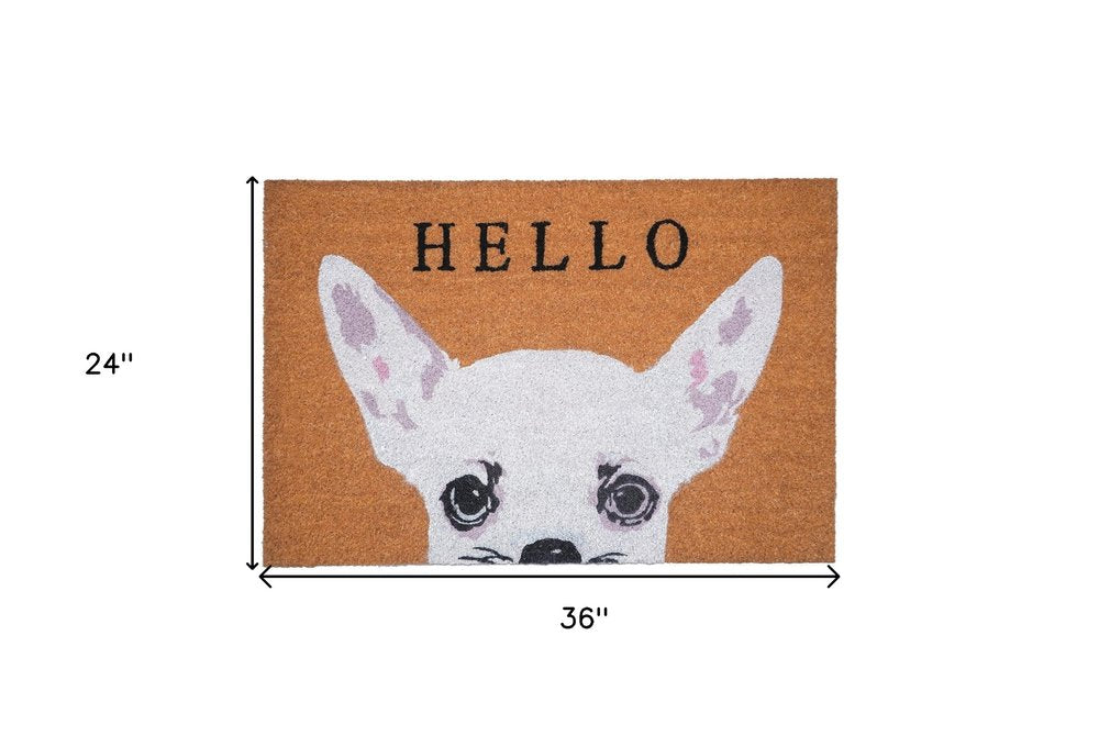 24" X 36" Natural Black and White Coir Chihuahua Hello Outdoor Door Mat HomeRoots