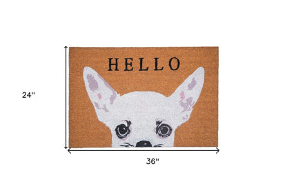 24" X 36" Natural Black and White Coir Chihuahua Hello Outdoor Door Mat HomeRoots