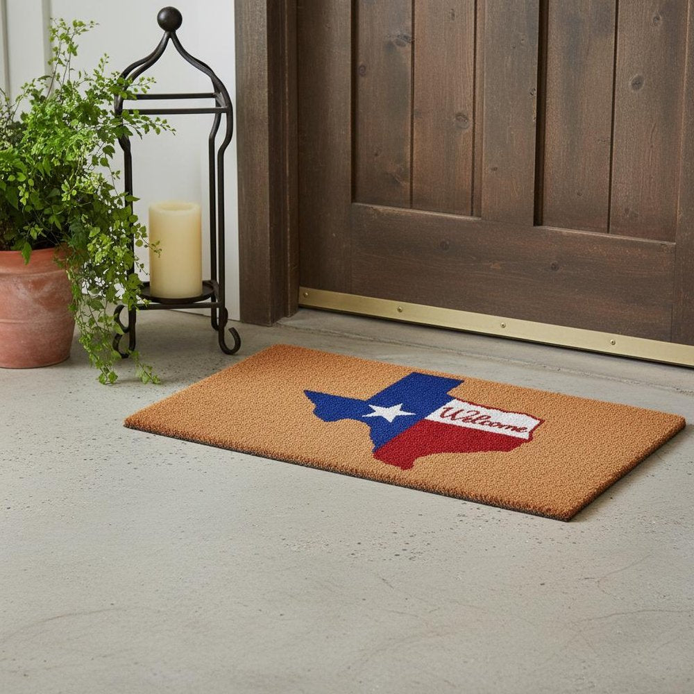 17" X 29" Natural Red White and Blue Coir Texas Outdoor Door Mat HomeRoots