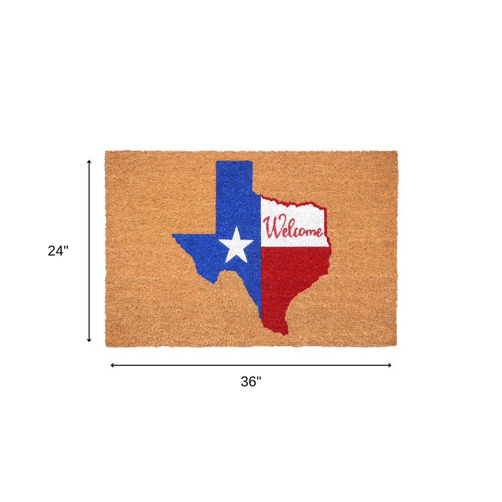 24" X 36" Natural Red White and Blue Coir Texas Outdoor Door Mat HomeRoots