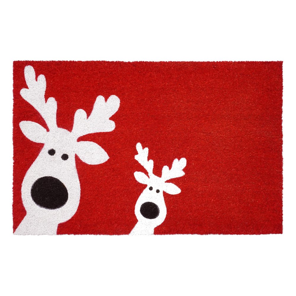 24" X 36" Red White And Black Christmas Reindeer Outdoor Coir Door Mat — view 1