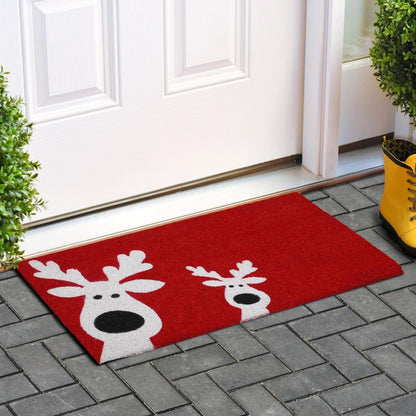 24" X 36" Red White And Black Christmas Reindeer Outdoor Coir Door Mat HomeRoots