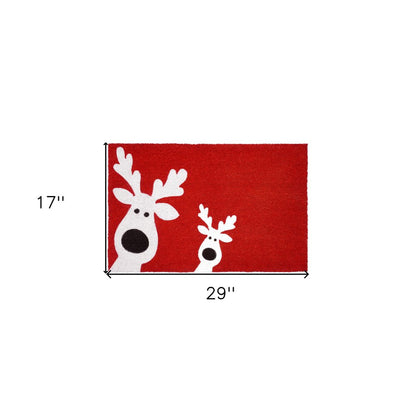 24" X 36" Red White And Black Christmas Reindeer Outdoor Coir Door Mat HomeRoots