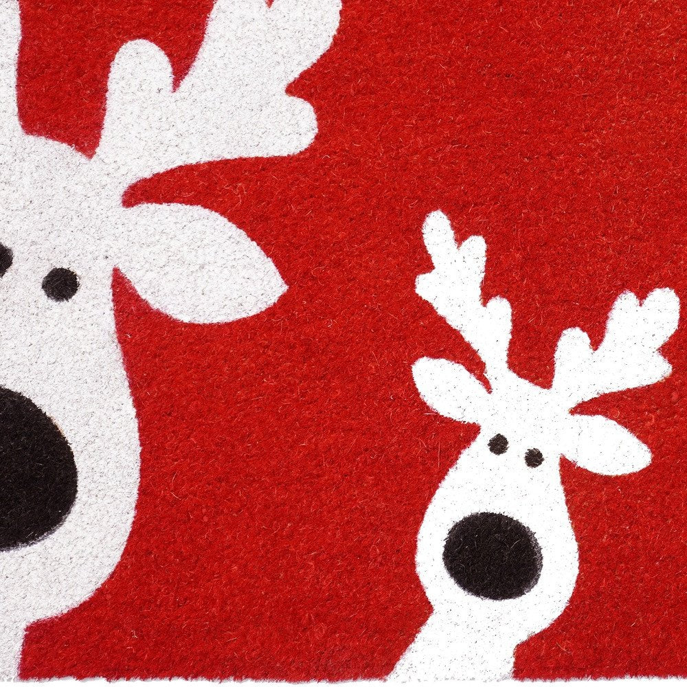 24" X 36" Red White And Black Christmas Reindeer Outdoor Coir Door Mat HomeRoots