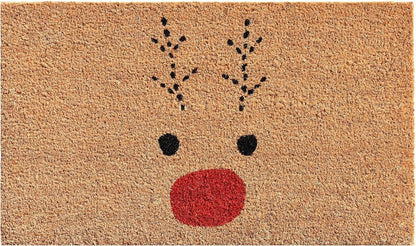 17" X 29" Natural Black and Red Coir Reindeer Outdoor Christmas Door Mat HomeRoots