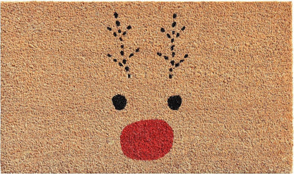 17" X 29" Natural Black and Red Coir Reindeer Outdoor Christmas Door Mat HomeRoots
