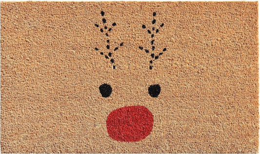 17" X 29" Natural Black and Red Coir Reindeer Outdoor Christmas Door Mat HomeRoots