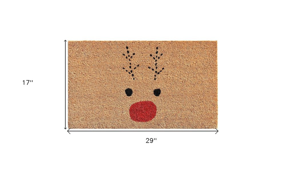 17" X 29" Natural Black and Red Coir Reindeer Outdoor Christmas Door Mat HomeRoots