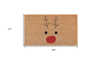 17" X 29" Natural Black and Red Coir Reindeer Outdoor Christmas Door Mat HomeRoots