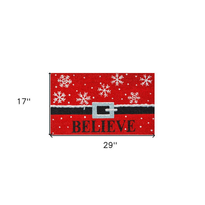17" X 29" Red Black and White Coir Snowflake Believe Outdoor Christmas Door Mat HomeRoots