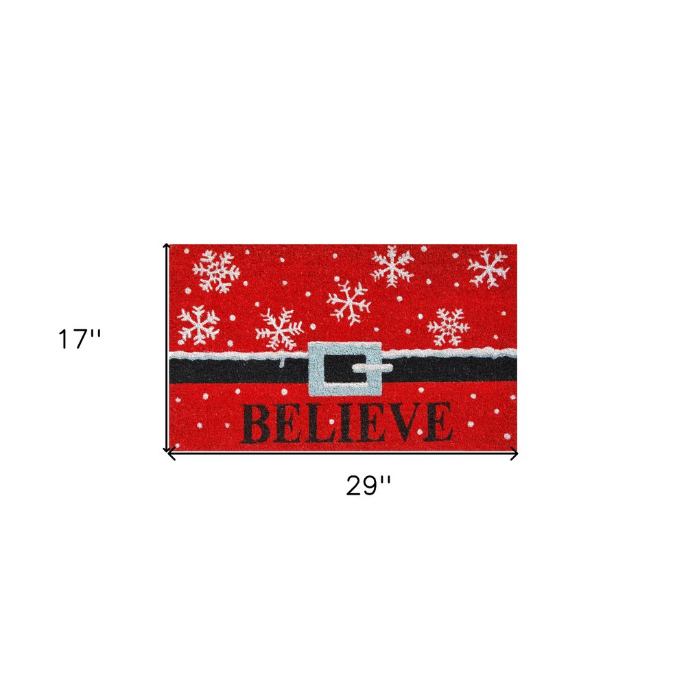 17" X 29" Red Black and White Coir Snowflake Believe Outdoor Christmas Door Mat HomeRoots