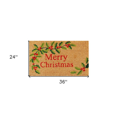 24" X 36" Natural Red and Green Coir Merry Christmas Outdoor Christmas Door Mat HomeRoots