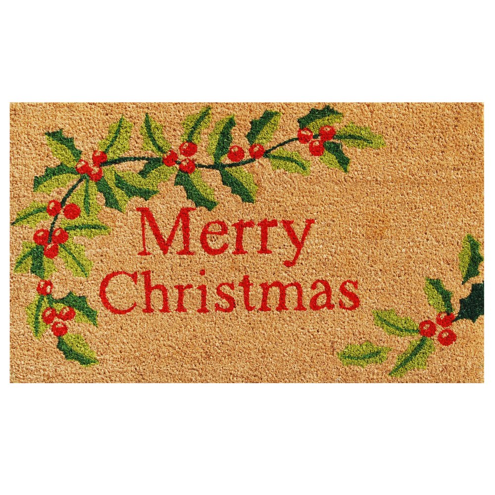 24" X 36" Natural Red and Green Coir Merry Christmas Outdoor Christmas Door Mat HomeRoots