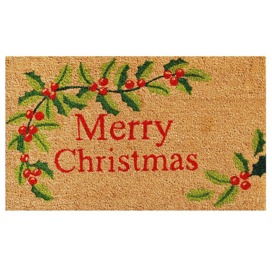24" X 36" Natural Red and Green Coir Merry Christmas Outdoor Christmas Door Mat HomeRoots
