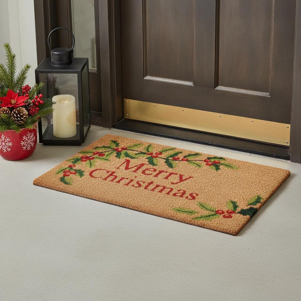 24" X 36" Natural Red and Green Coir Merry Christmas Outdoor Christmas Door Mat HomeRoots