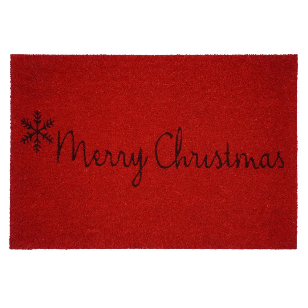 24" X 36" Red and Black Coir Merry Christmas Outdoor Christmas Door Mat HomeRoots