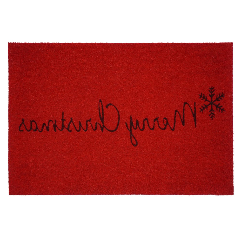 24" X 36" Red and Black Coir Merry Christmas Outdoor Christmas Door Mat HomeRoots