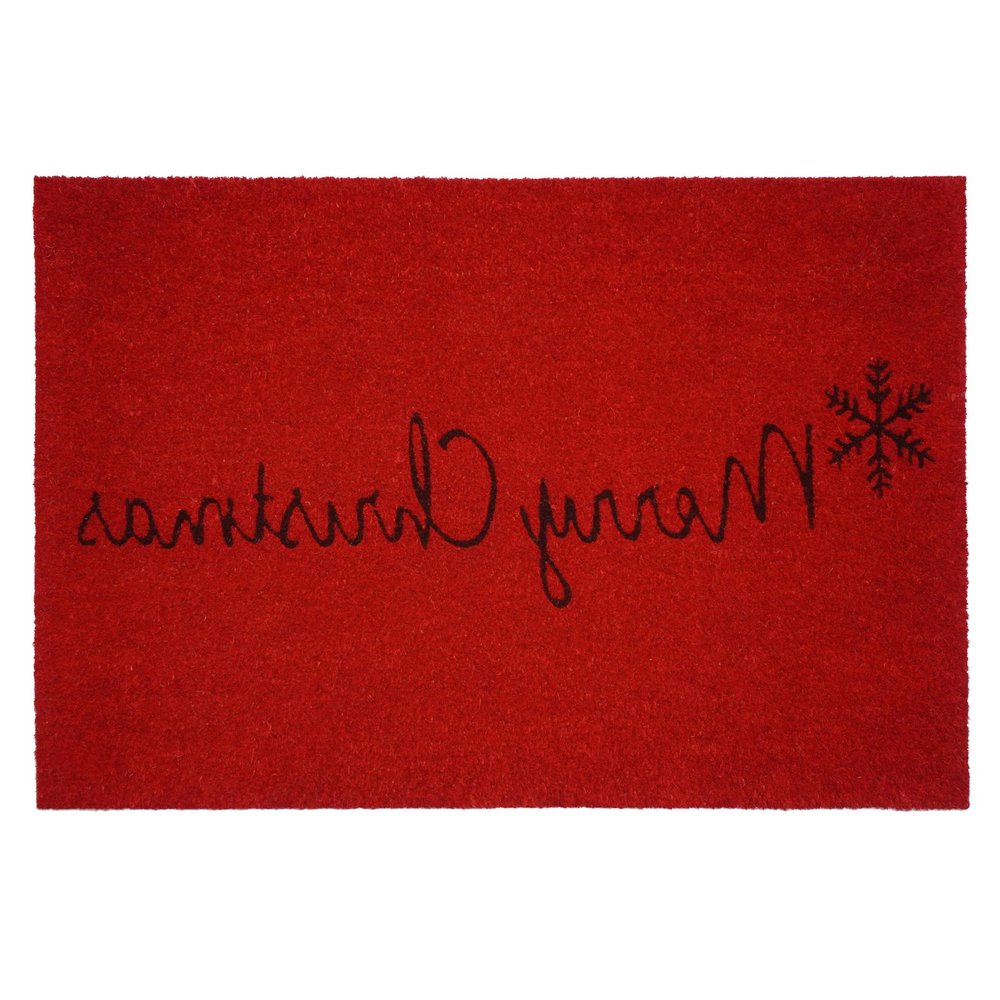 24" X 36" Red and Black Coir Merry Christmas Outdoor Christmas Door Mat HomeRoots