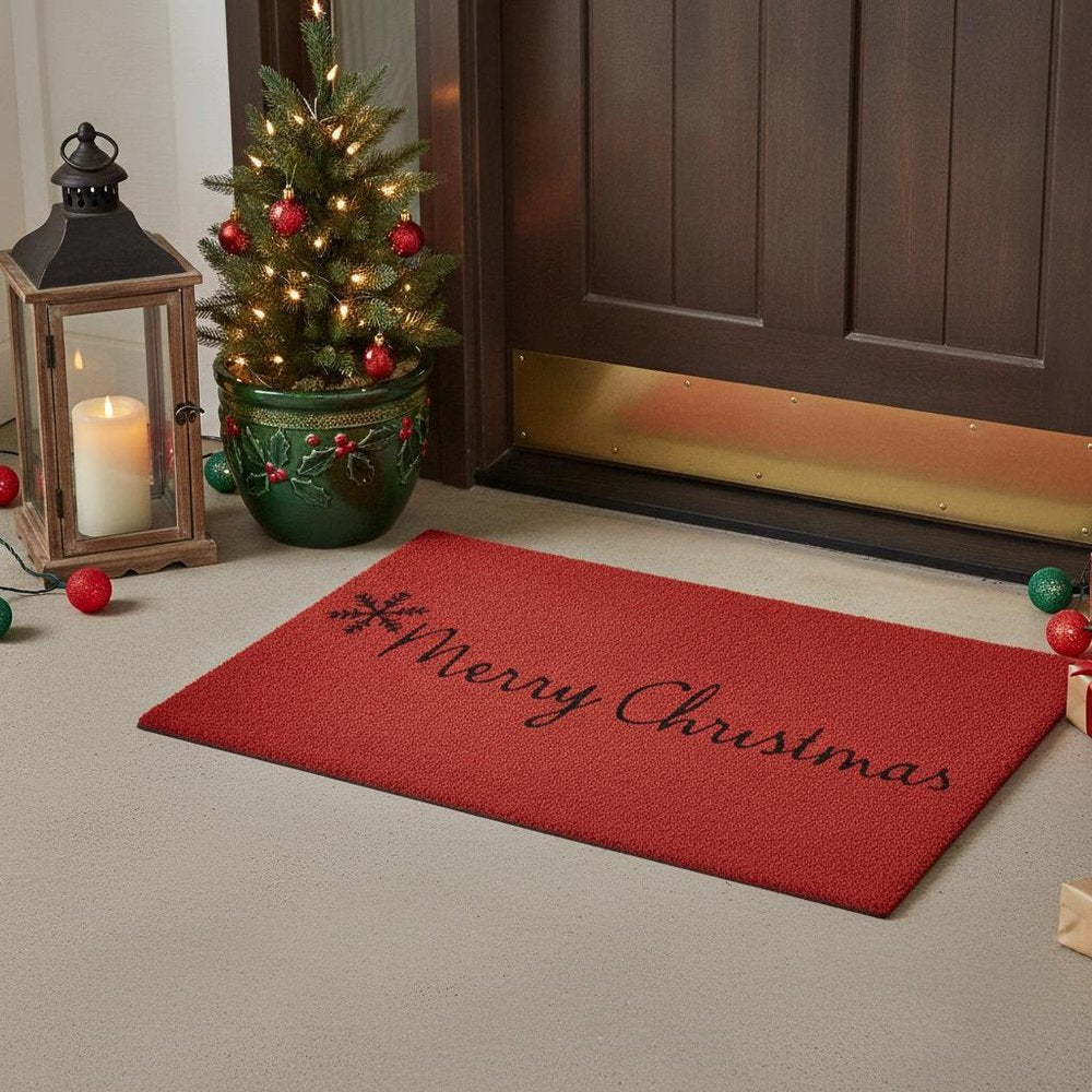 24" X 36" Red and Black Coir Merry Christmas Outdoor Christmas Door Mat HomeRoots