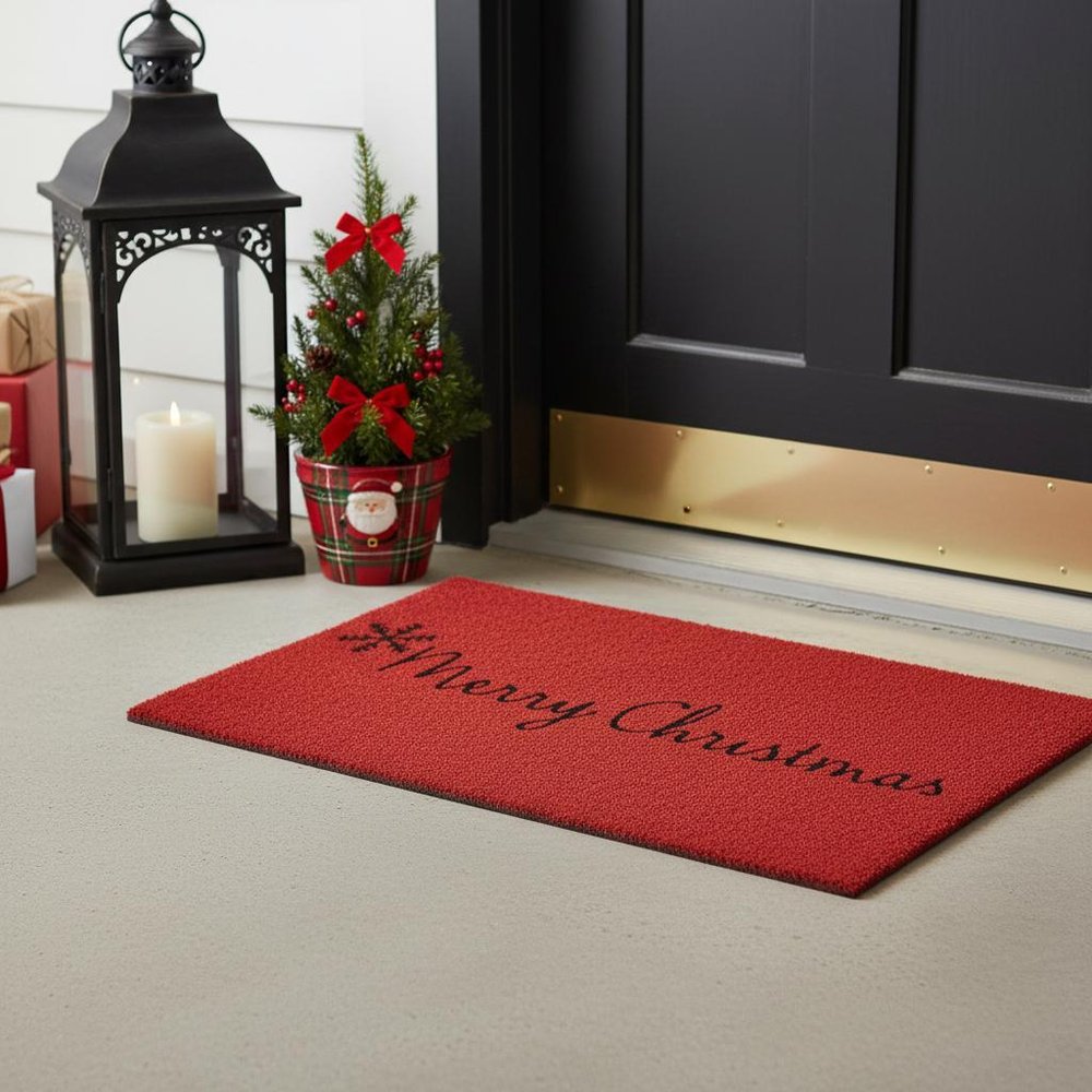 24" X 36" Red and Black Coir Merry Christmas Outdoor Christmas Door Mat HomeRoots