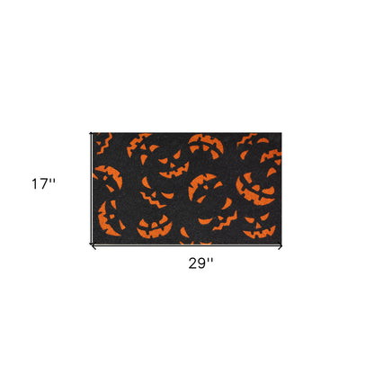 17" X 29" Black and Orange Coir Jackolantern Outdoor Halloween Door Mat