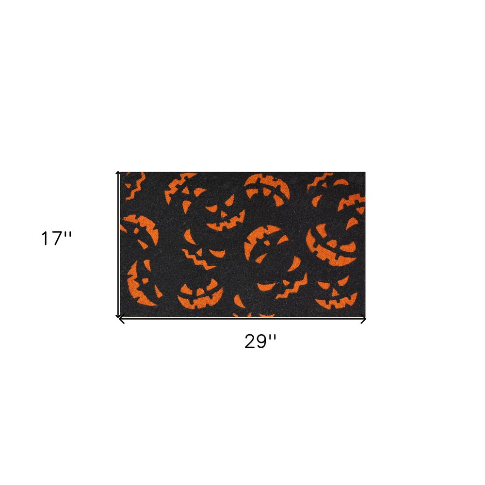 17" X 29" Black and Orange Coir Jackolantern Outdoor Halloween Door Mat HomeRoots