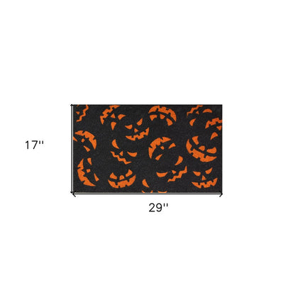 17" X 29" Black and Orange Coir Jackolantern Outdoor Halloween Door Mat HomeRoots