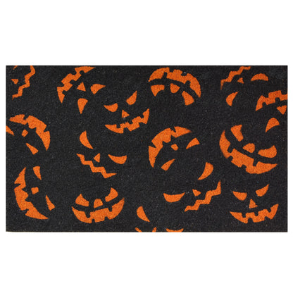 17" X 29" Black and Orange Coir Jackolantern Outdoor Halloween Door Mat