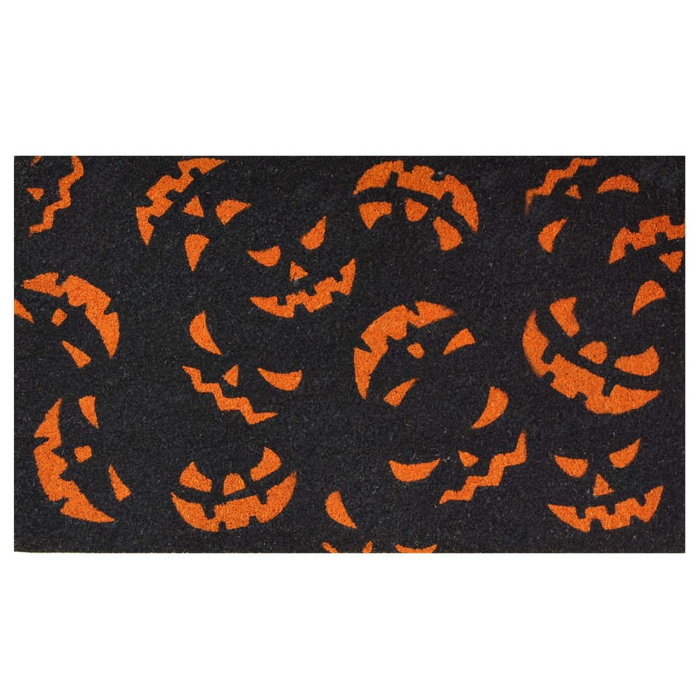 17" X 29" Black and Orange Coir Jackolantern Outdoor Halloween Door Mat HomeRoots