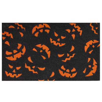 17" X 29" Black and Orange Coir Jackolantern Outdoor Halloween Door Mat