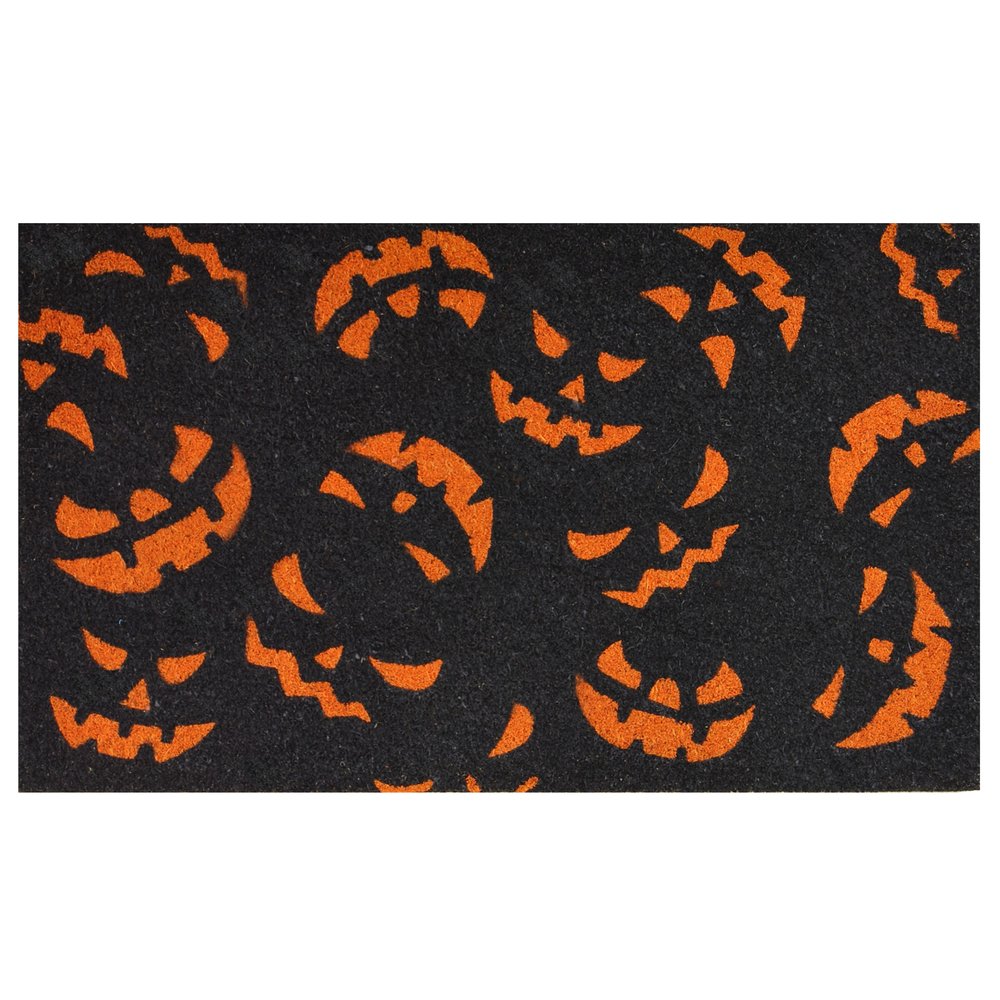 17" X 29" Black and Orange Coir Jackolantern Outdoor Halloween Door Mat HomeRoots