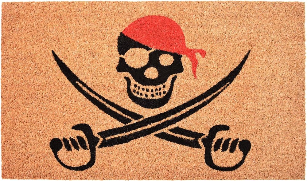 17" X 29" Natural Red and Black Coir Pirate Outdoor Door Mat HomeRoots