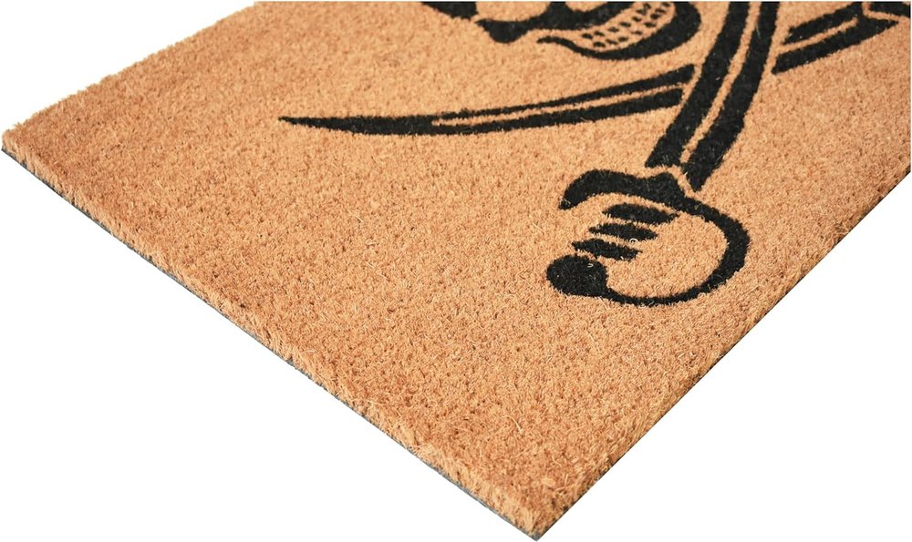 17" X 29" Natural Red and Black Coir Pirate Outdoor Door Mat HomeRoots
