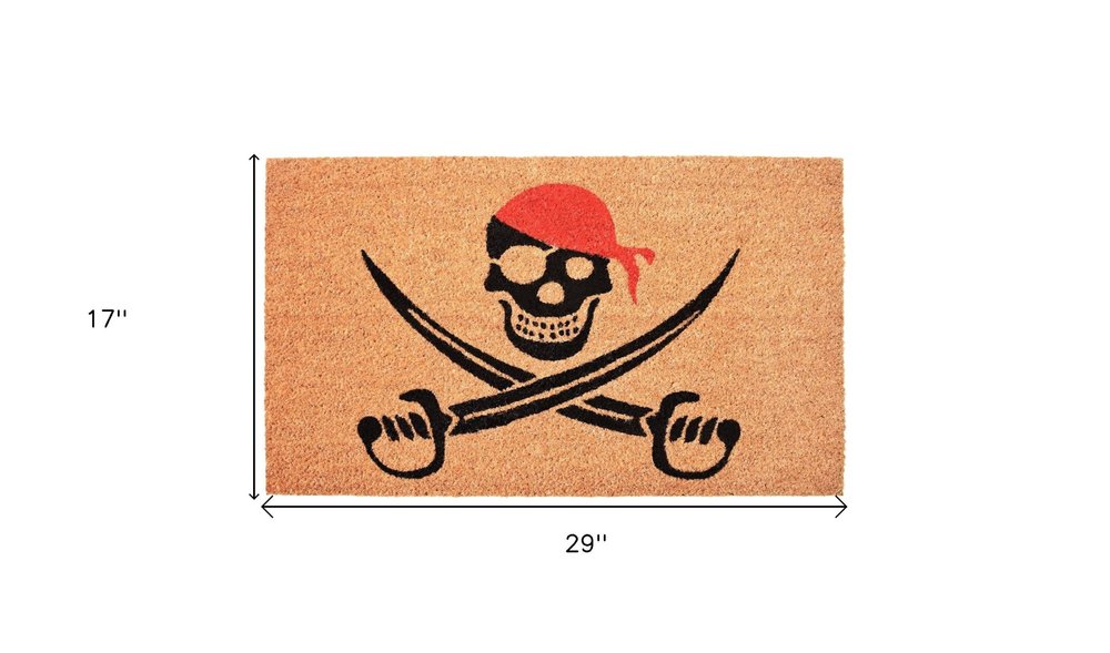17" X 29" Natural Red and Black Coir Pirate Outdoor Door Mat HomeRoots