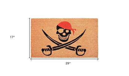 17" X 29" Natural Red and Black Coir Pirate Outdoor Door Mat HomeRoots