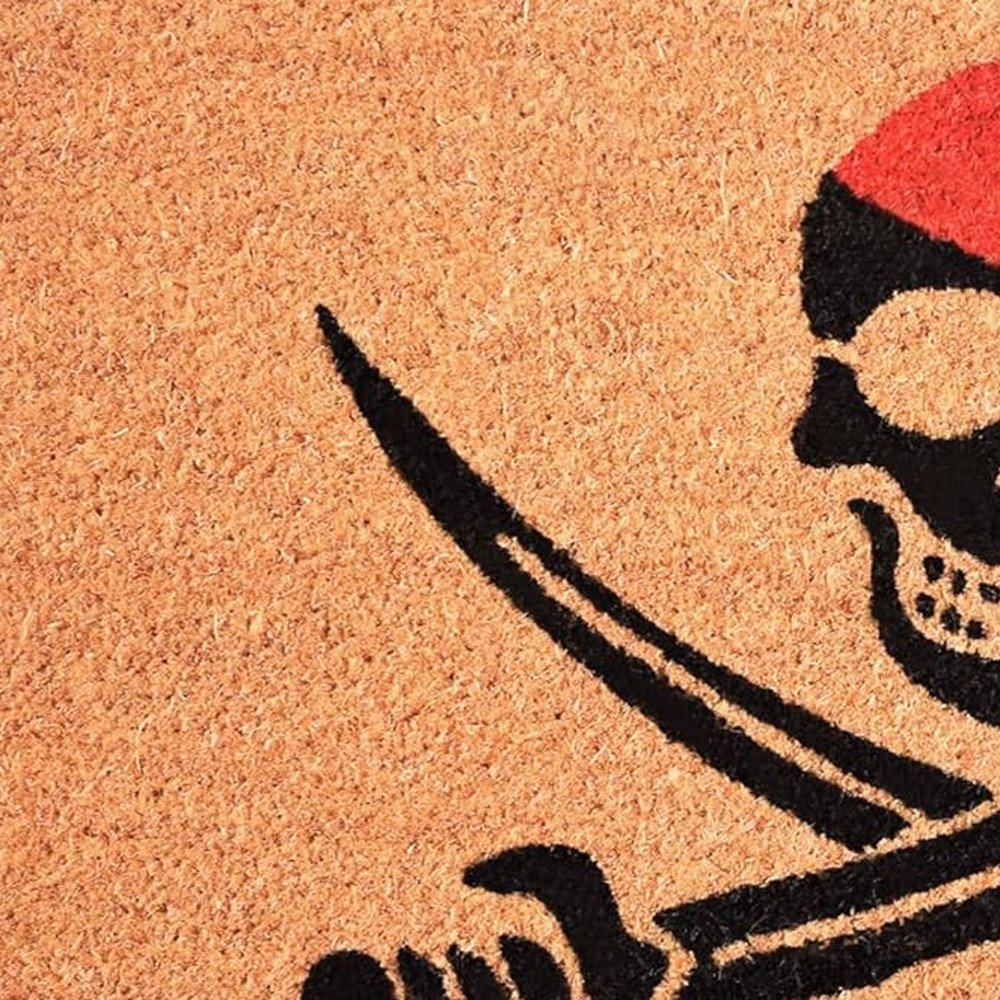 17" X 29" Natural Red and Black Coir Pirate Outdoor Door Mat HomeRoots