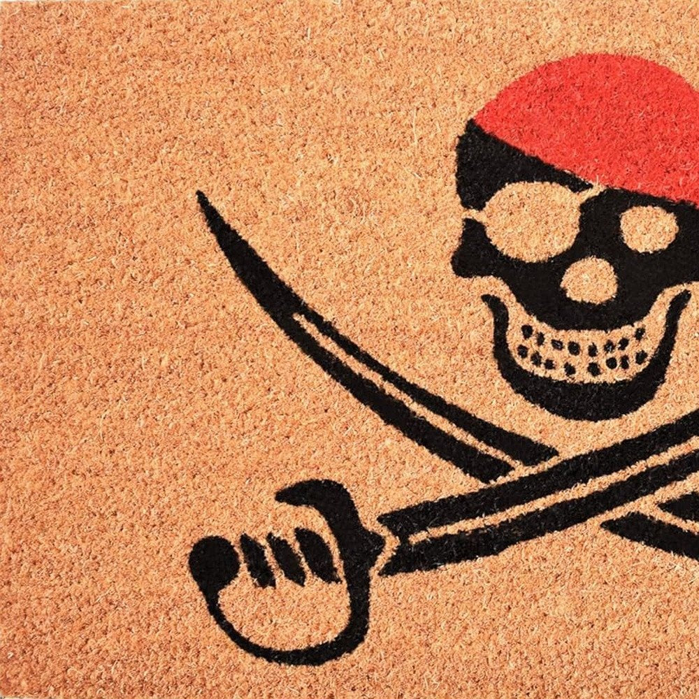 17" X 29" Natural Red and Black Coir Pirate Outdoor Door Mat HomeRoots