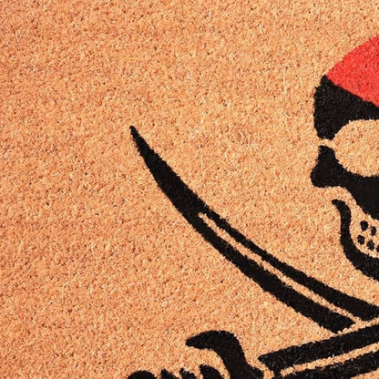 17" X 29" Natural Red and Black Coir Pirate Outdoor Door Mat HomeRoots