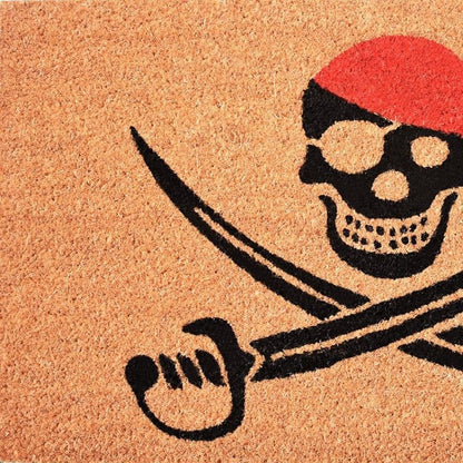 17" X 29" Natural Red and Black Coir Pirate Outdoor Door Mat HomeRoots