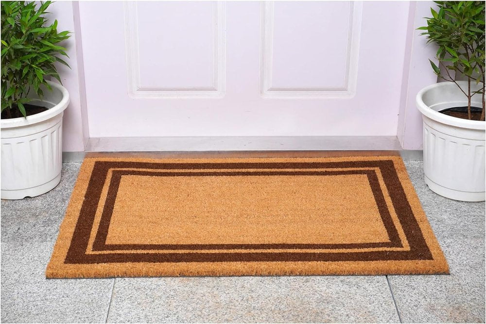 24" X 36" Natural and Black Coir Geometric Outdoor Door Mat HomeRoots