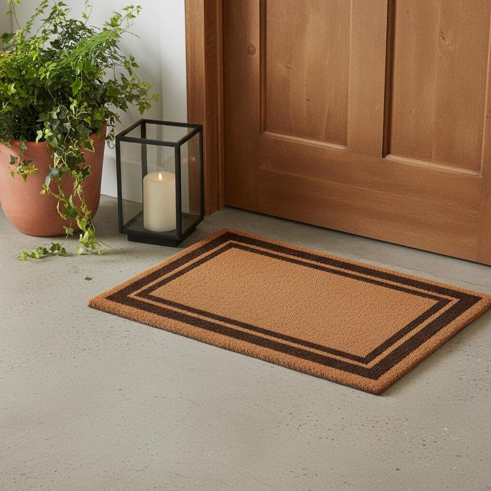 24" X 36" Natural and Black Coir Geometric Outdoor Door Mat HomeRoots