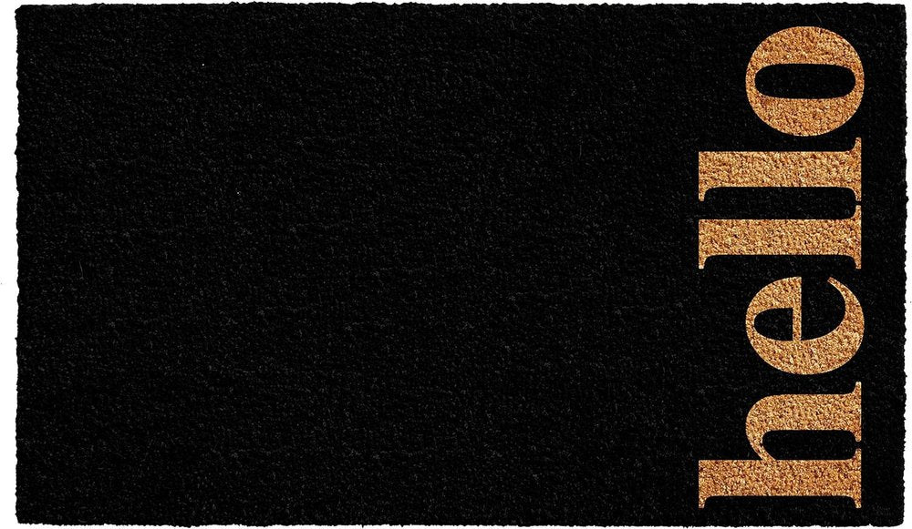 24" X 36" Black and Natural Coir Hello Outdoor Door Mat HomeRoots