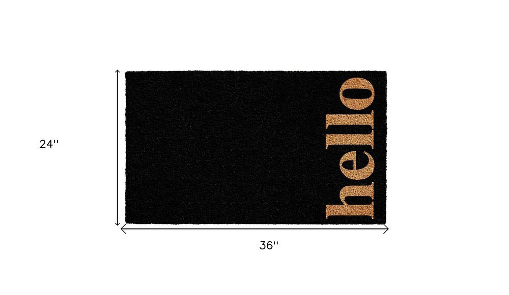24" X 36" Black and Natural Coir Hello Outdoor Door Mat HomeRoots
