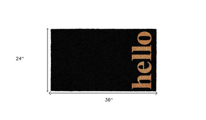 24" X 36" Black and Natural Coir Hello Outdoor Door Mat HomeRoots