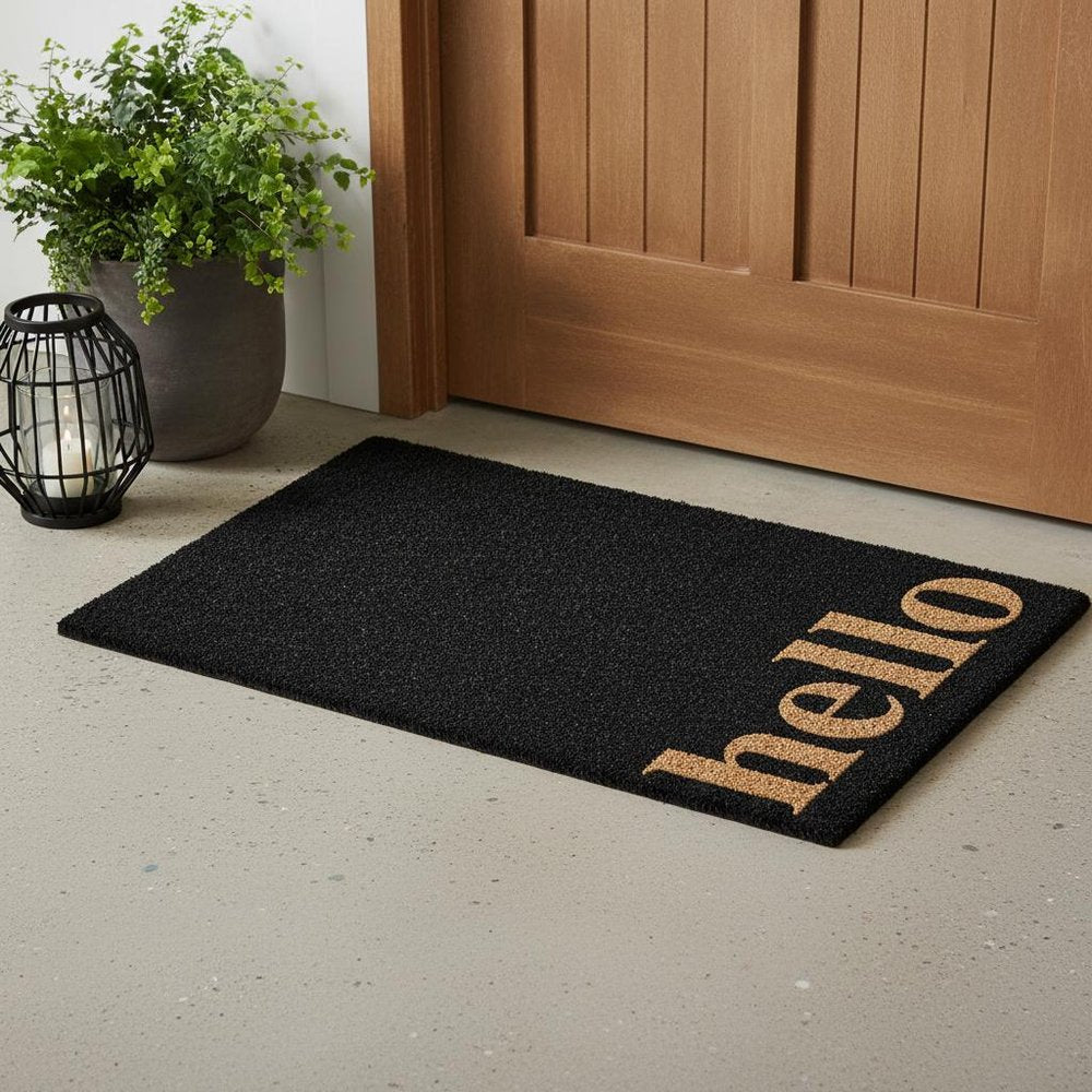 24" X 36" Black and Natural Coir Hello Outdoor Door Mat HomeRoots