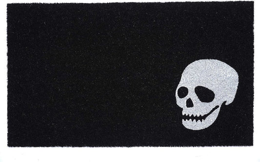 24" X 36" Black And White Coir Skull Outdoor Halloween Door Mat HomeRoots