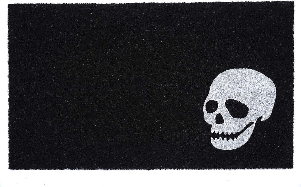 17" X 29" Black and White Coir Skull Outdoor Halloween Door Mat — view 1
