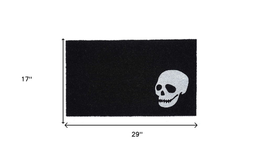 17" X 29" Black and White Coir Skull Outdoor Halloween Door Mat HomeRoots