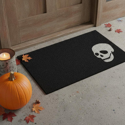 17" X 29" Black and White Coir Skull Outdoor Halloween Door Mat HomeRoots